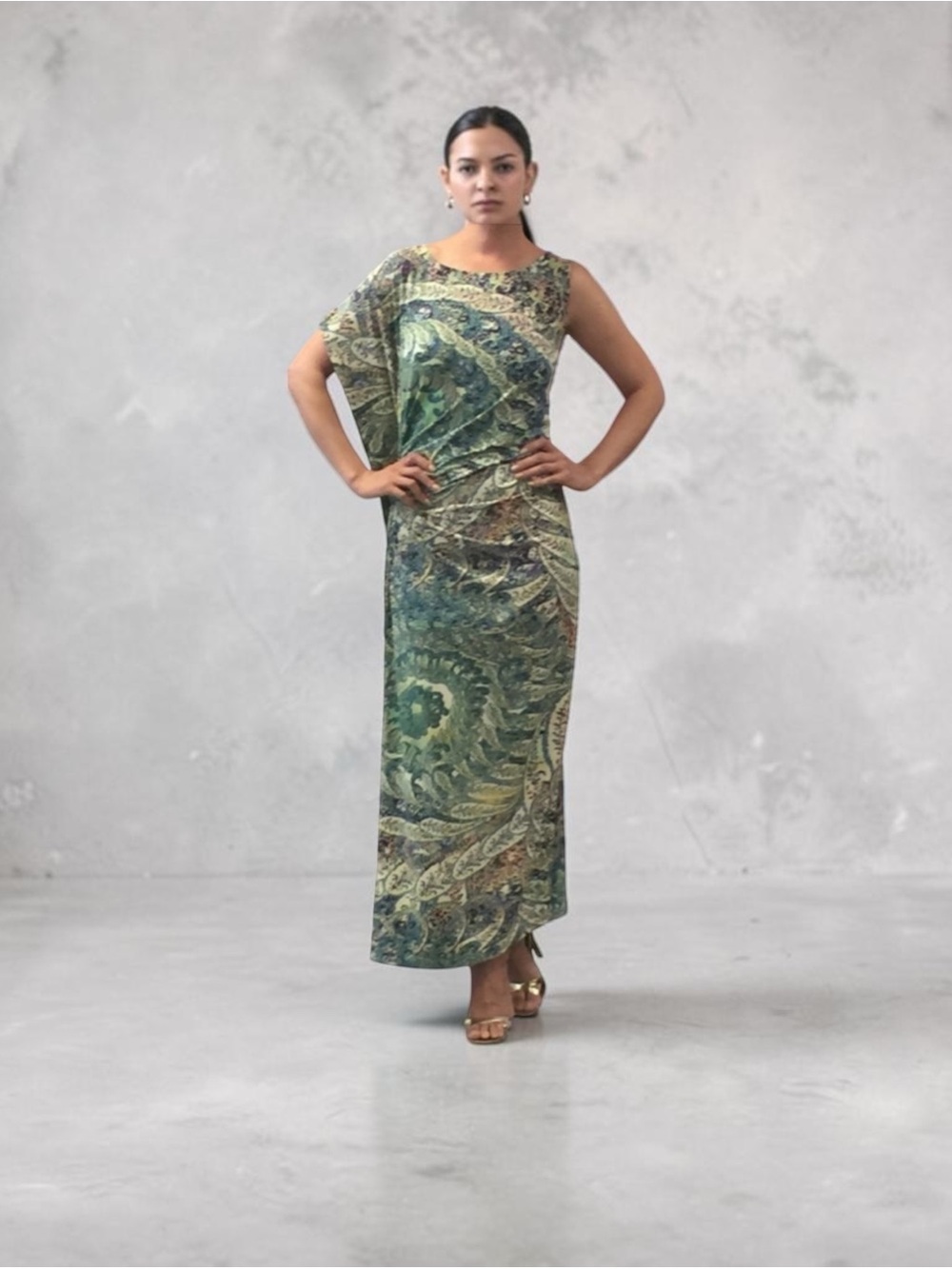 NV Nick Verreos for EVINE Live printed jersey knit "kaftan" maxi dress